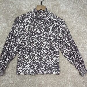 NATION LTD Top Shirt Size Small Leopard Print Puff Sleeve Pima Cotton